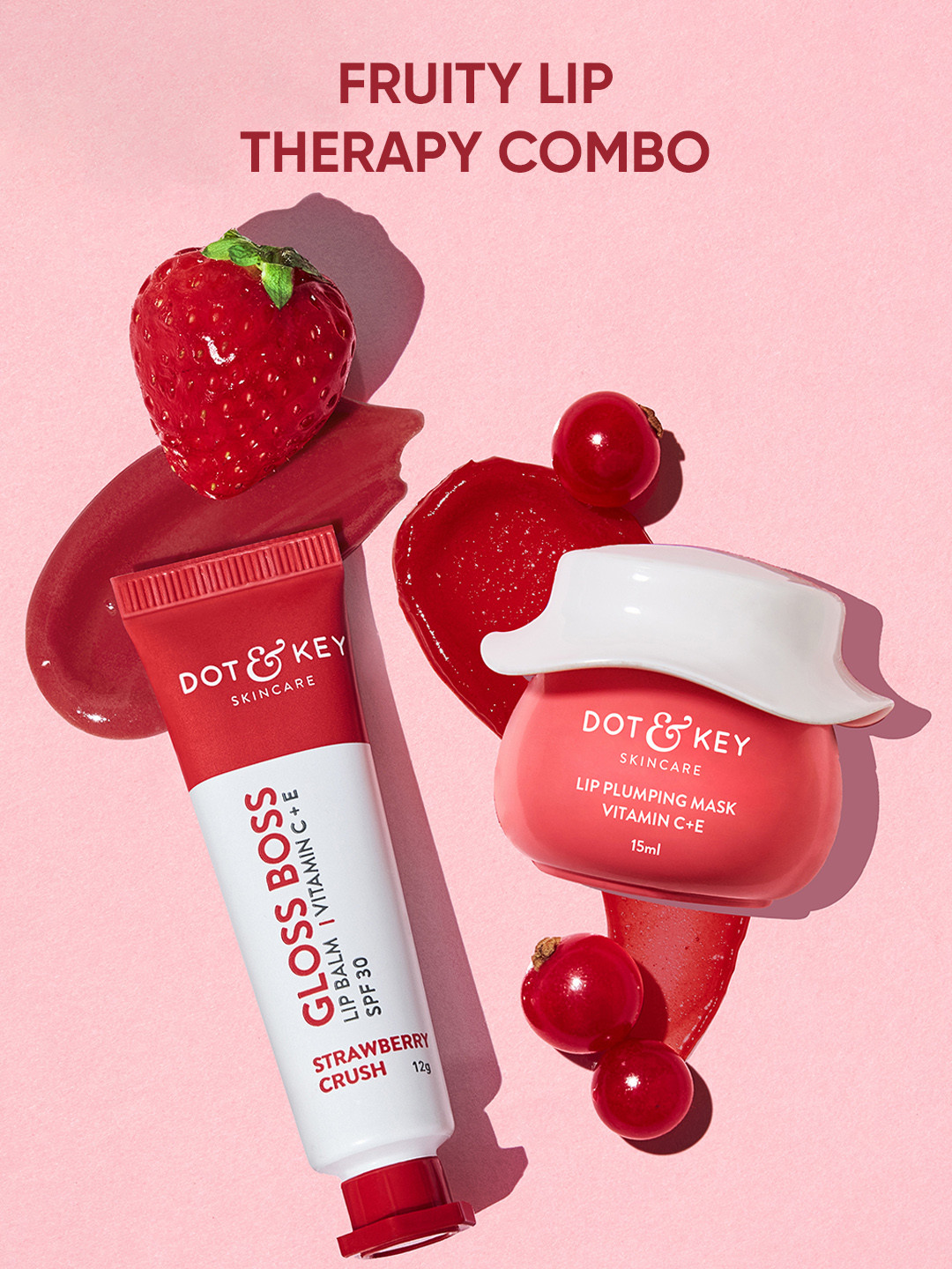 DOT & KEY Fruity Lip Therapy Combo - Softens Dry, Flaky & Chapped Lips - Lip Balm & Mask