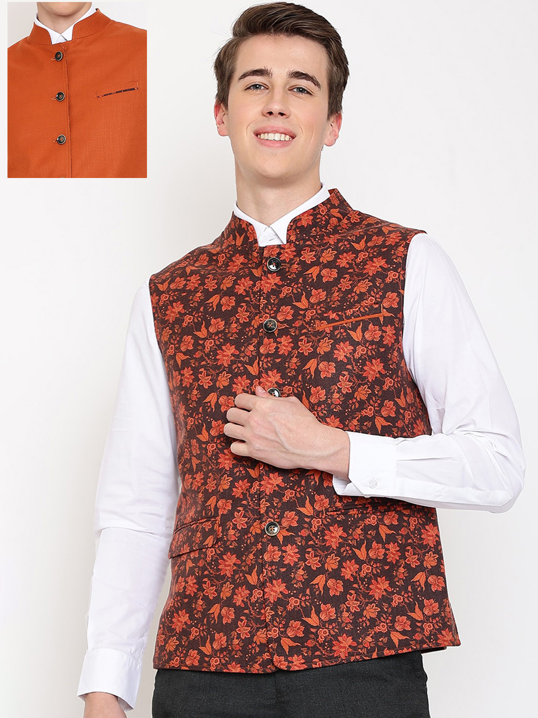 Cantabil Men Printed Cotton Reversible Waistcoat