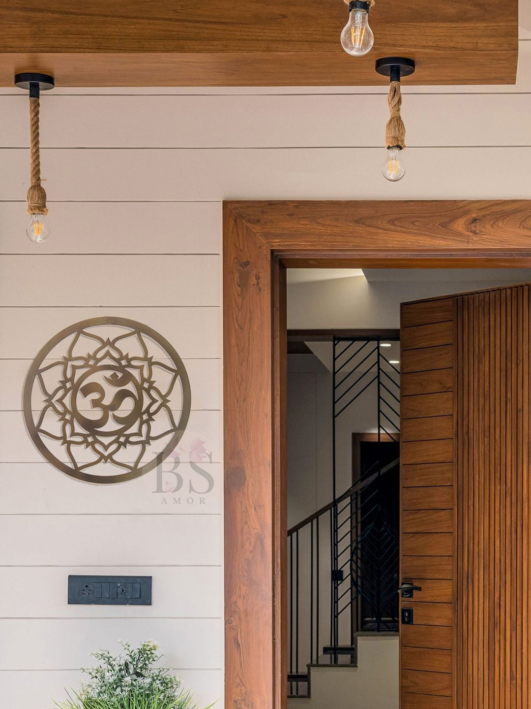 BS AMOR Om Hanging Metal Ethnic Motifs Antique Patio Spiritual Wall Decor-14In