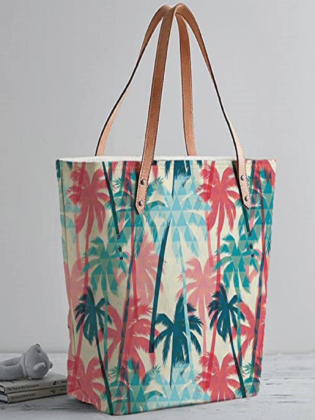 Lychee bags Floral Printed Oversized Structured Tote Bag
