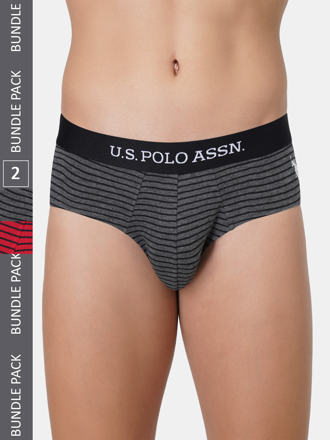 U.S. Polo Assn. Men Pack Of 2 Striped Anti Bacterial Basic Briefs