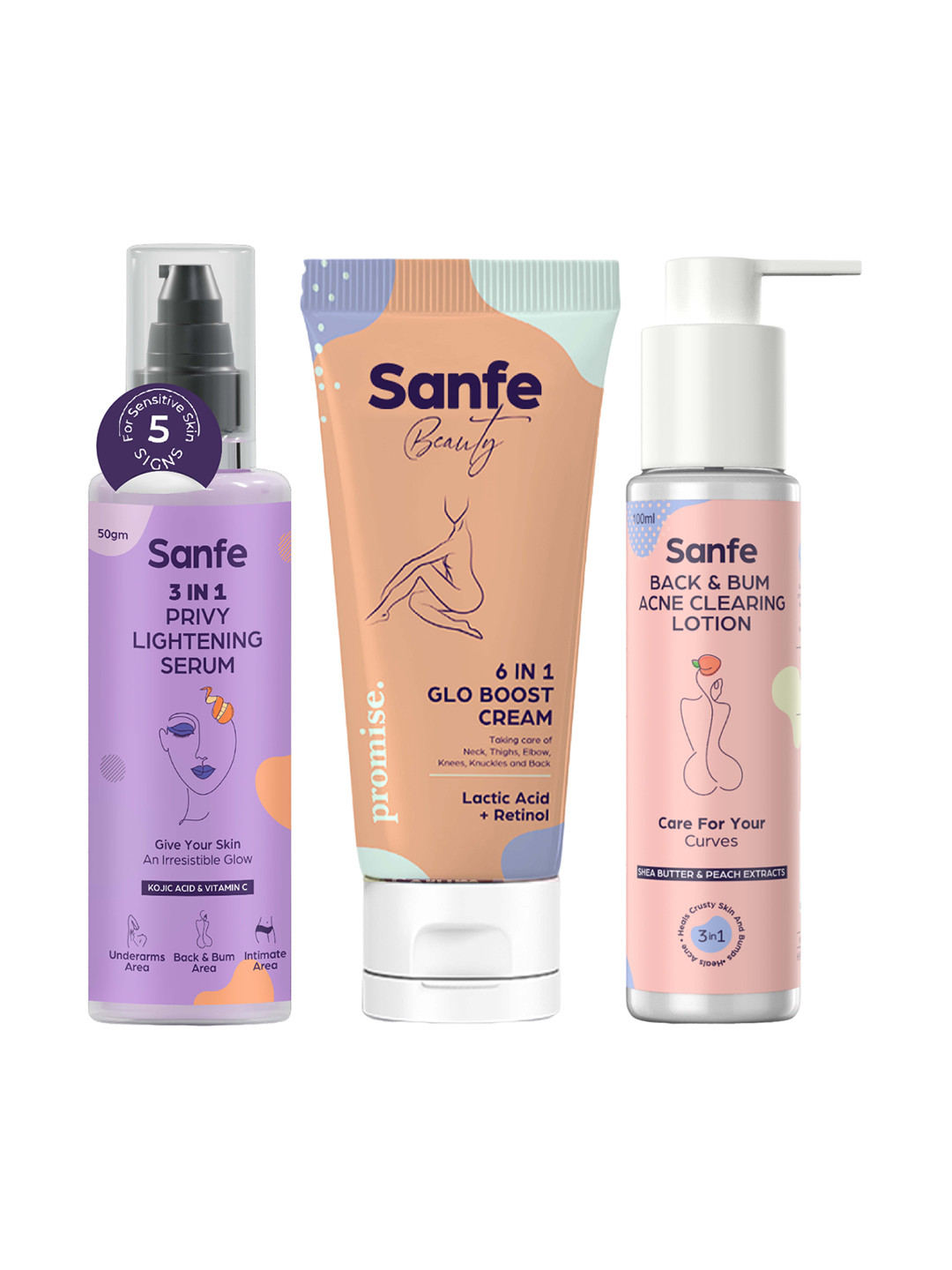 Sanfe Women 3 Step Body Care Routine Acne & Depigmentation Kit