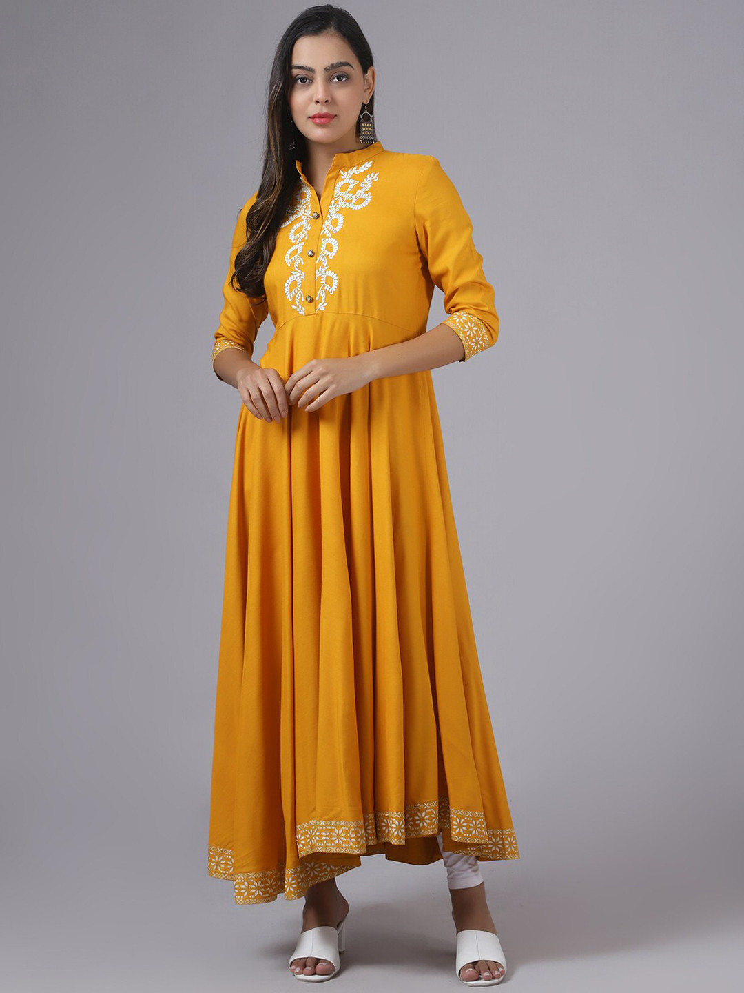 Neemiya Ethnic Motifs Printed Thread Work Shirt Collar Pleated Kurta with Dupatta