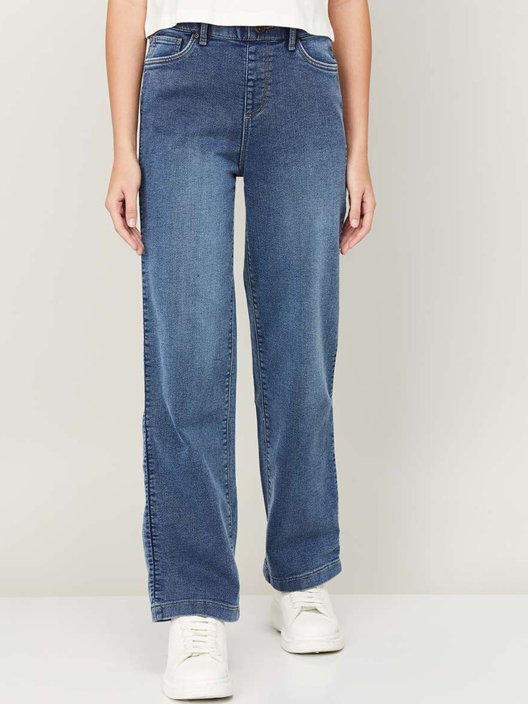 Xpose Women Comfort High-Rise Slip- in Wide Leg Jeans