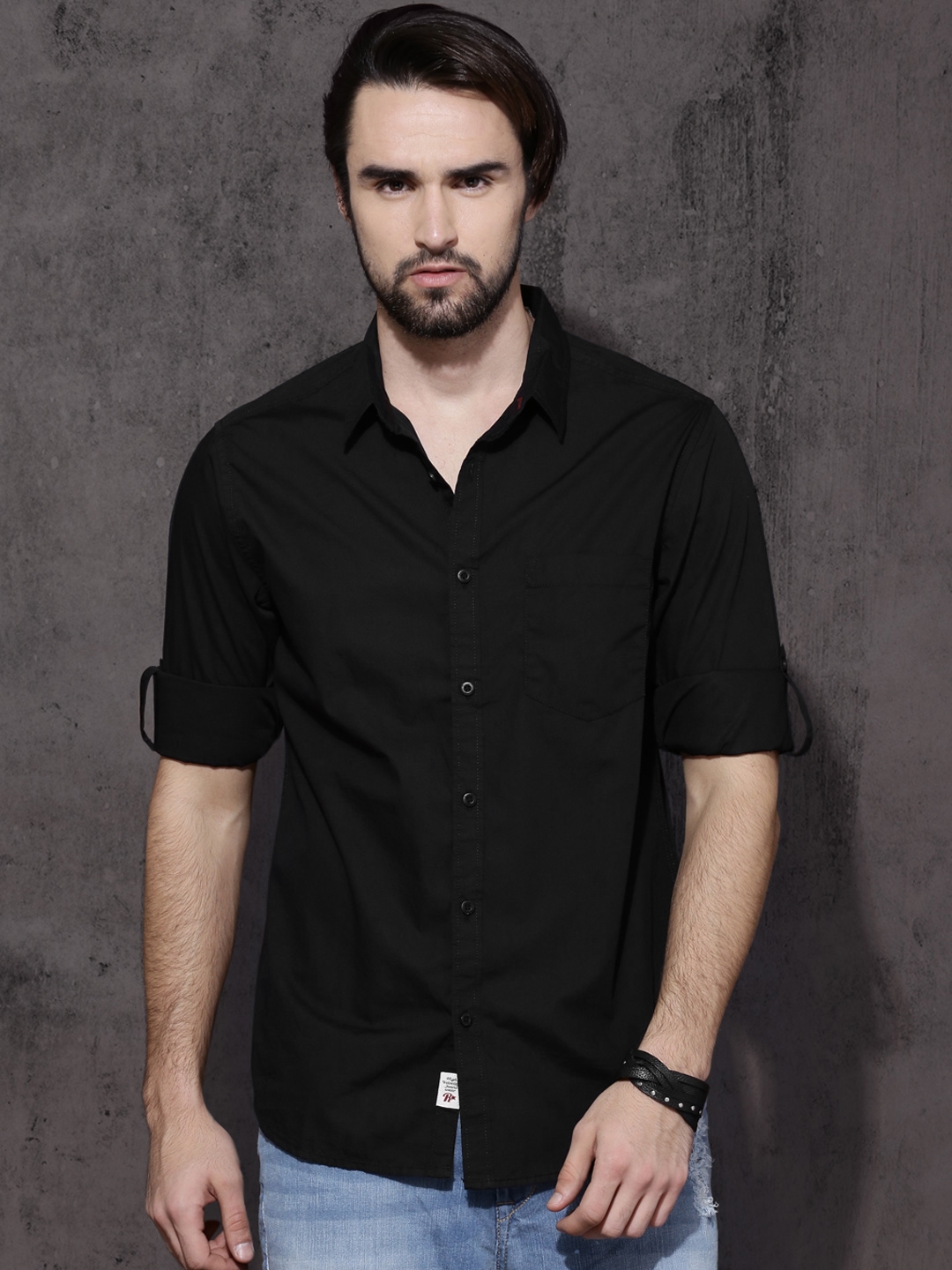 Roadster Men Black Pure Cotton Sustainable Casual Shirt
