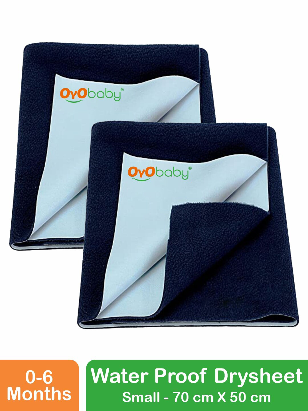 OyO Baby Set of 2 Dark Blue Waterproof Baby Dry Sheet Polycotton Mattress Protector