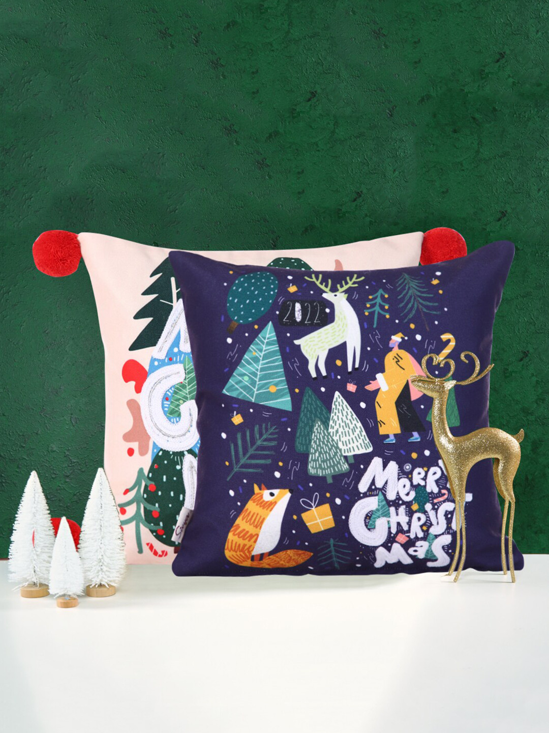 Sivya Soft & Light-Weight Polycotton Durable 2 Pcs Embroidered Cushion Covers -12x12In