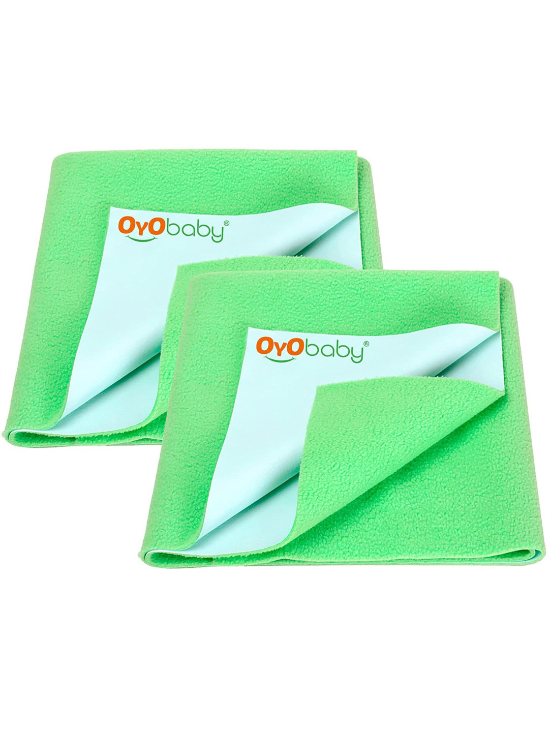 OyO Baby Set of 2 Light Green Waterproof & Baby Dry Sheet Polycotton Mattress Protector