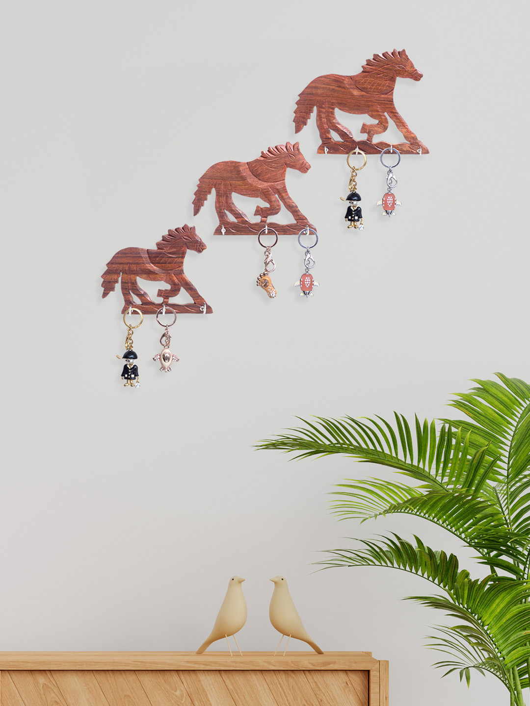 Golden Peacock Brown Set Of 3 Horse Design Key Holders