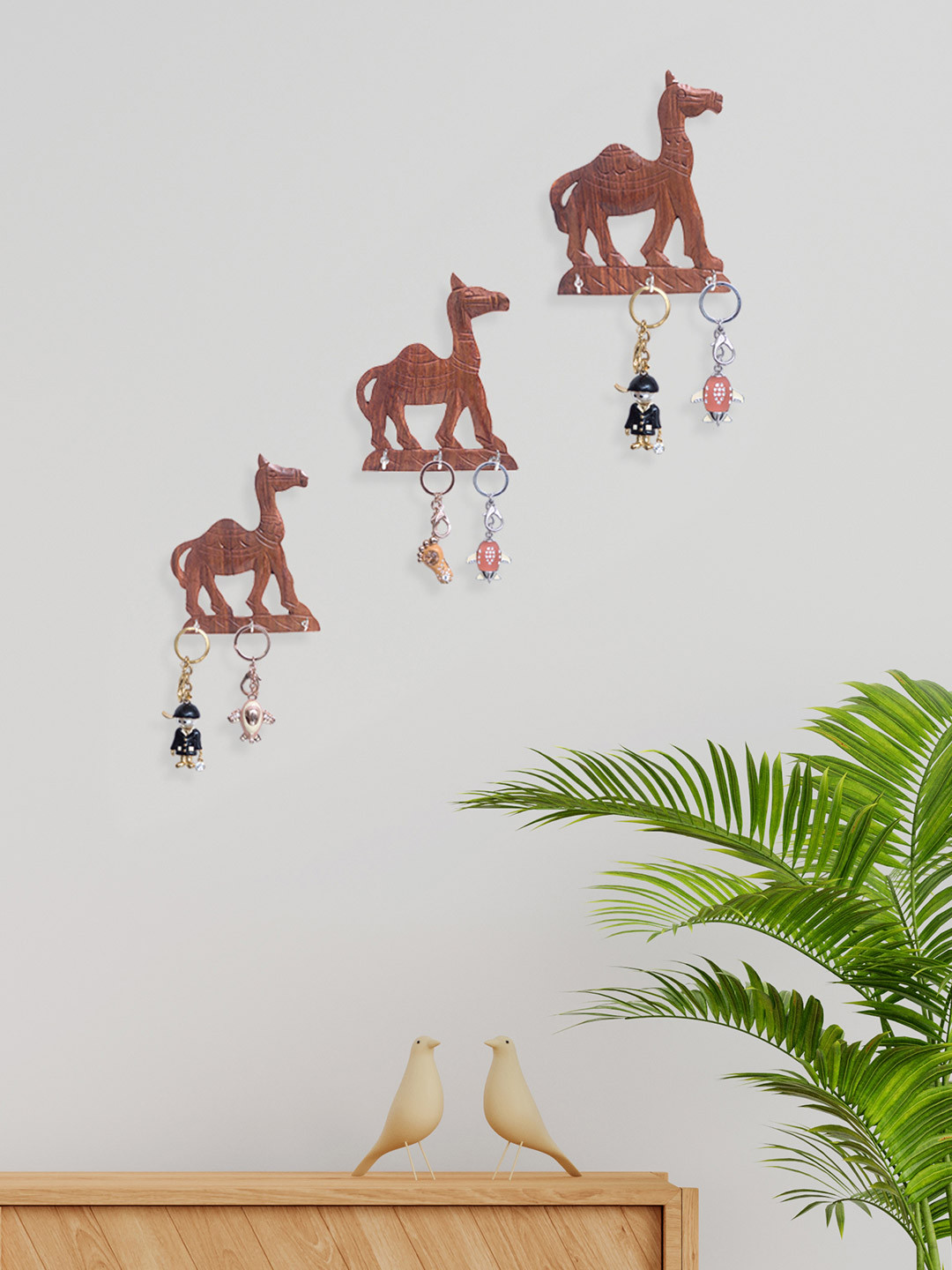 Golden Peacock Brown Set of 3 Wooden Key Holders