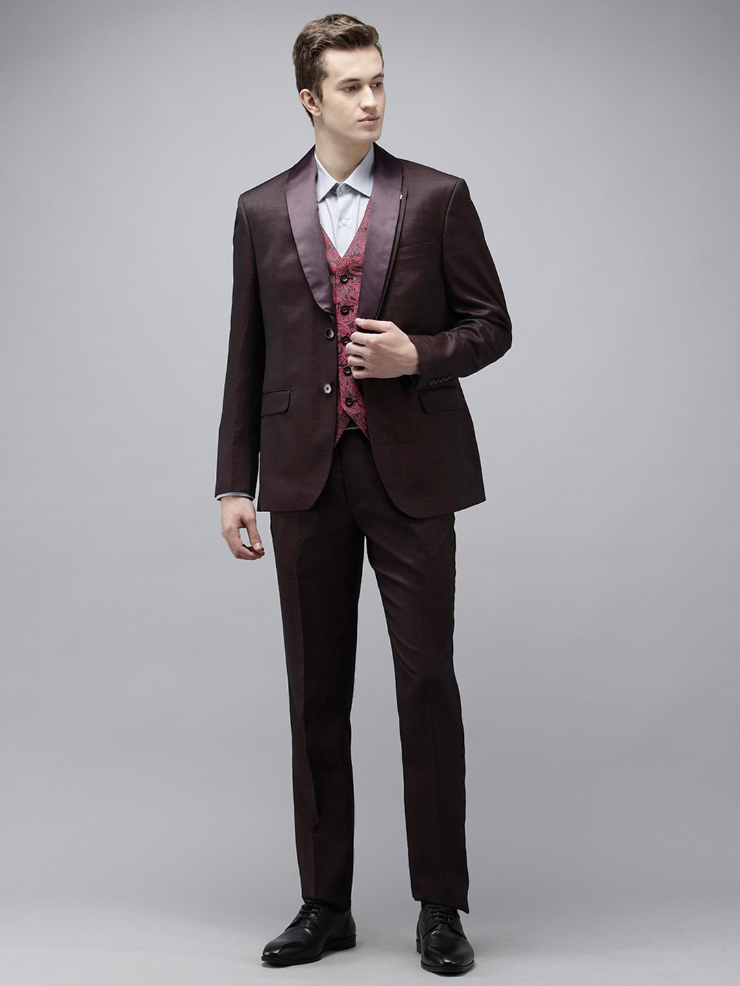 Van Heusen Checked Slim Fit Single-Breasted Three-Piece Party Suit