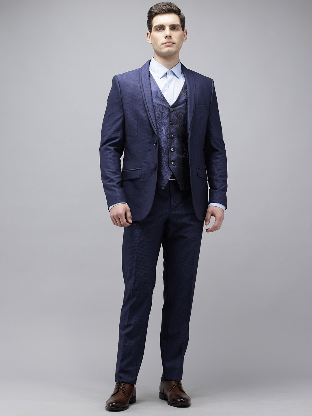 Van Heusen Slim Fit Self Design Single-Breasted Three-Piece Party Suits