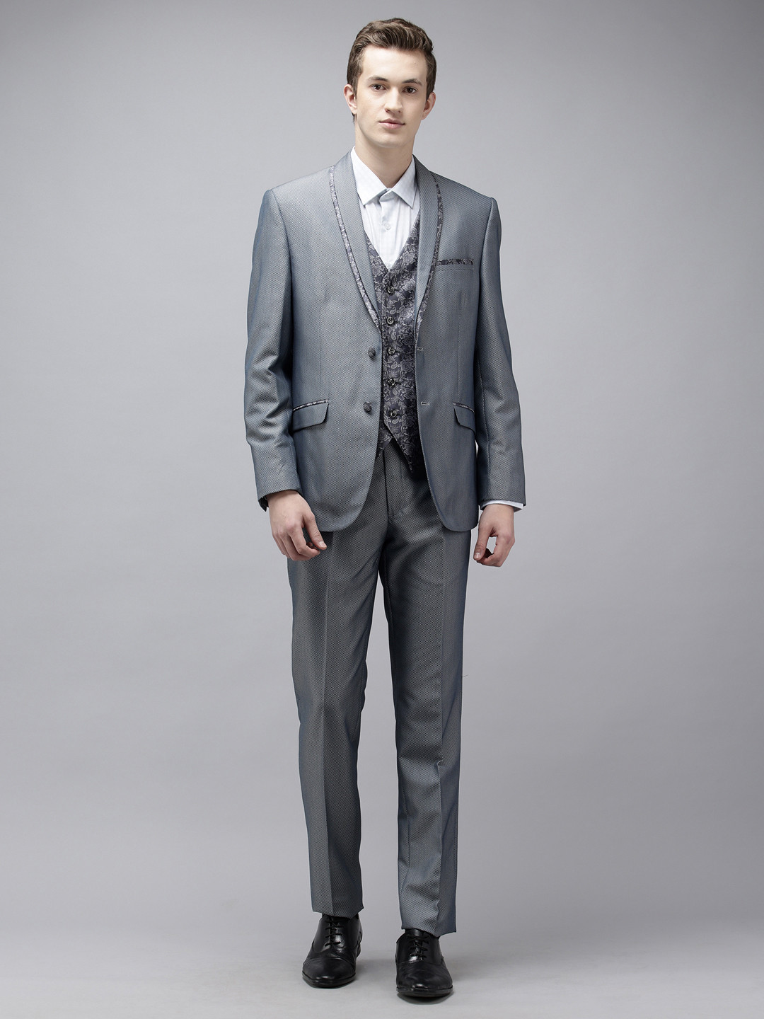 Van Heusen Self Design Slim Fit Single-Breasted Three-Piece Party Suit