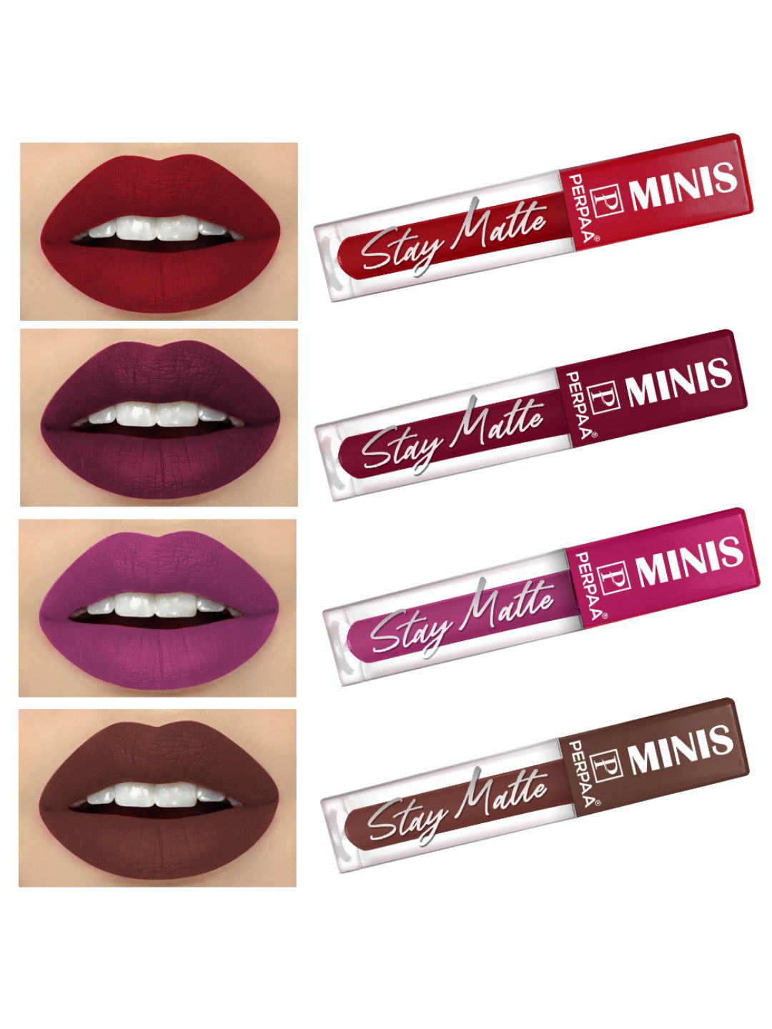 PERPAA Set of 4 Stay Matte Waterproof & Long Lasting Velvety Mini Lipstick - 2.5 ml each