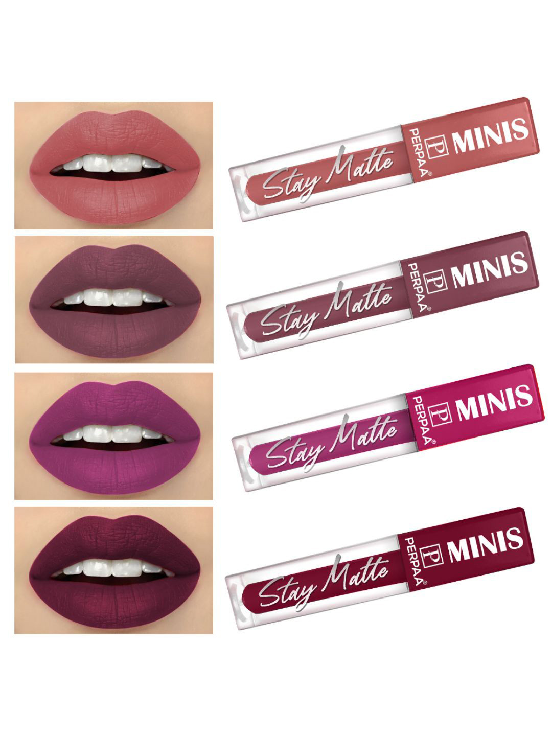 PERPAA Set of 4 Stay Matte Waterproof & Long Lasting Velvety Mini Lipstick - 2.5 ml each