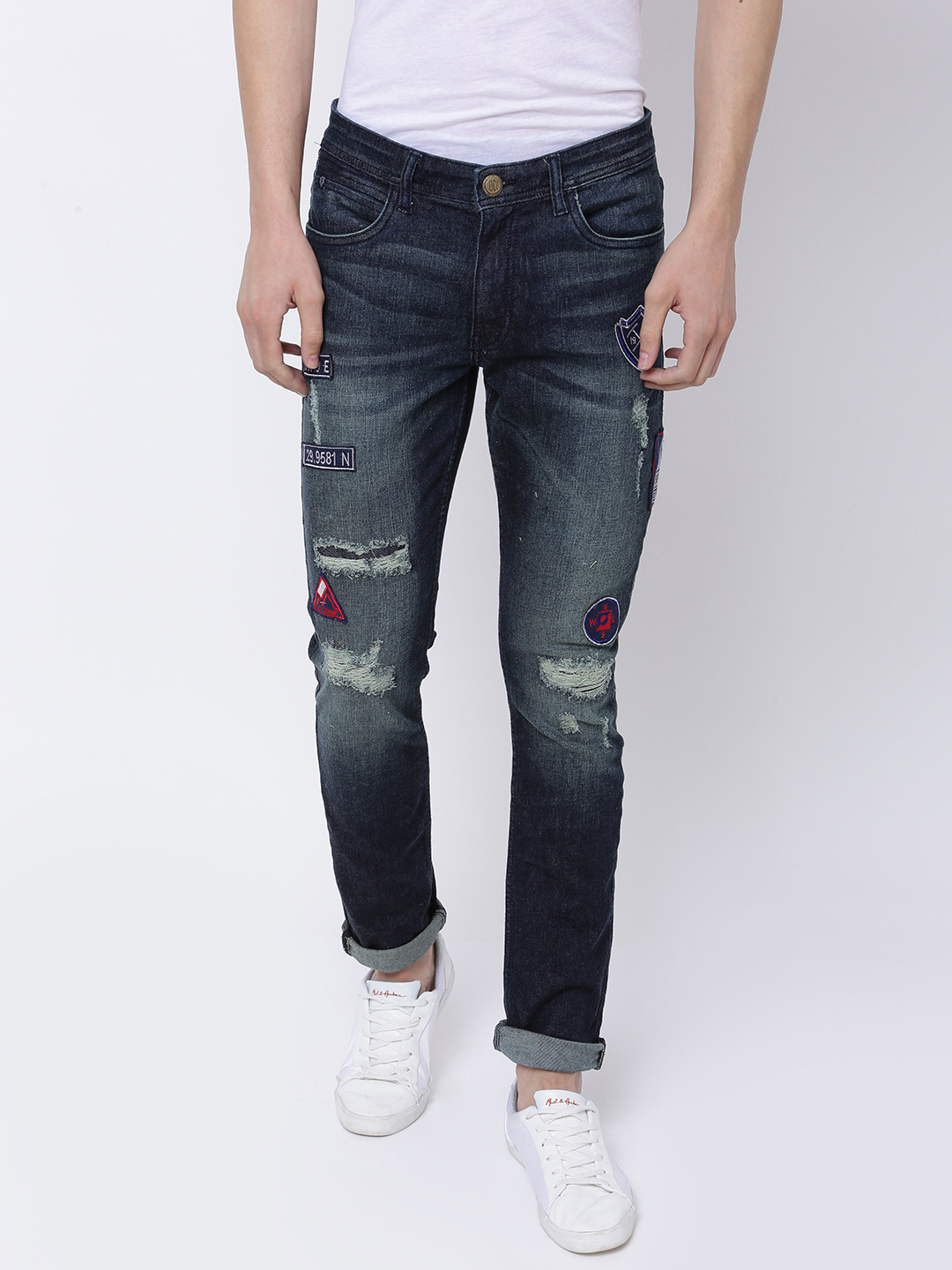 LOCOMOTIVE Men Blue Regular Fit Mid-Rise Low Distress Stretchable Jeans