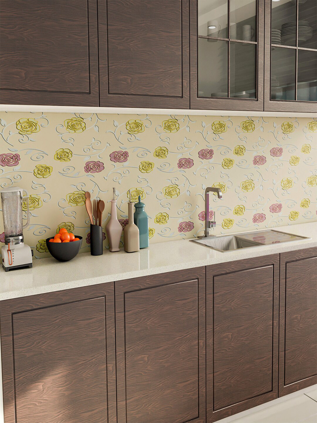 Kuber Industries Cream Colored Printed Decorative Wall Sticker