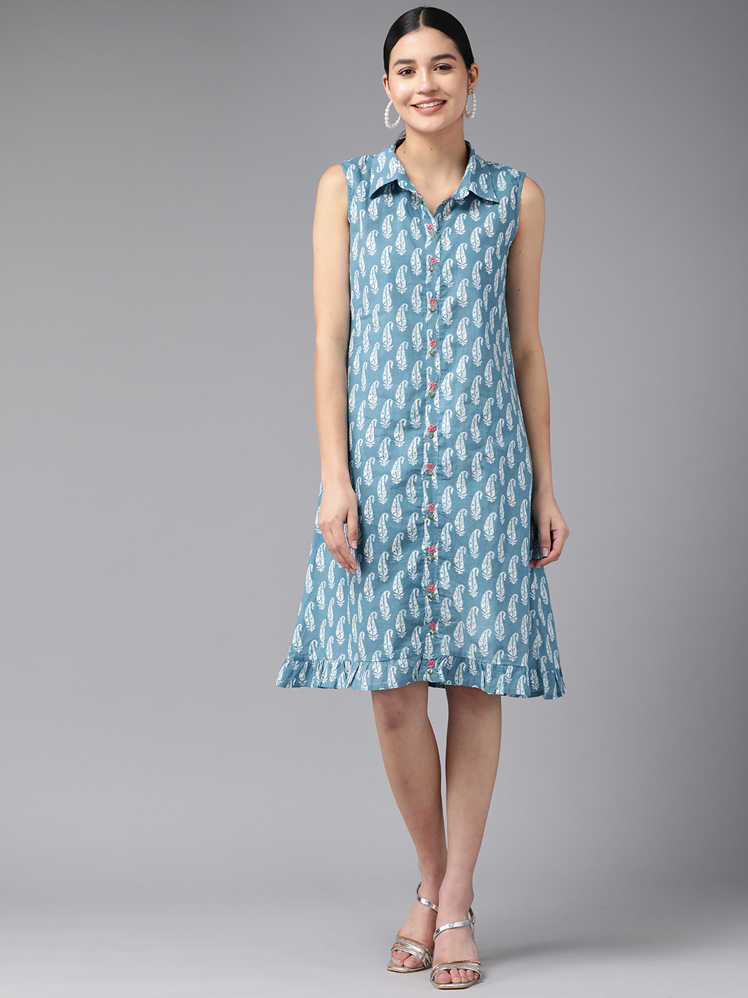 Amirah s Blue Ethnic Motifs A-Line Dress