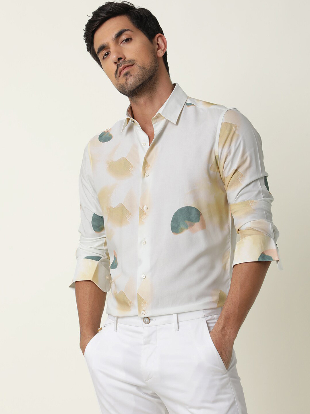 RARE RABBIT Men Cedar Printed Slim Fit Shirt