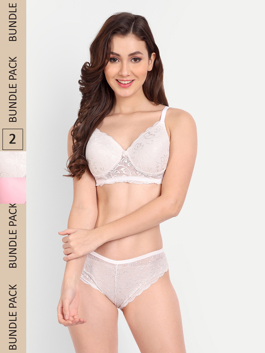 FIMS Pack Of 2 Self-Design Laced Lingerie Set NEW_Jas_Min_Set_WhitePink_B