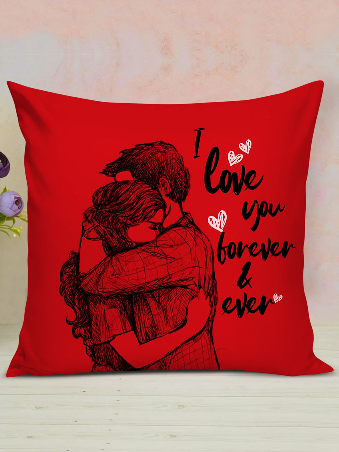 TIED RIBBONS Red Valentine Day Special Gift Red Printed Cushion With Cushion Cover