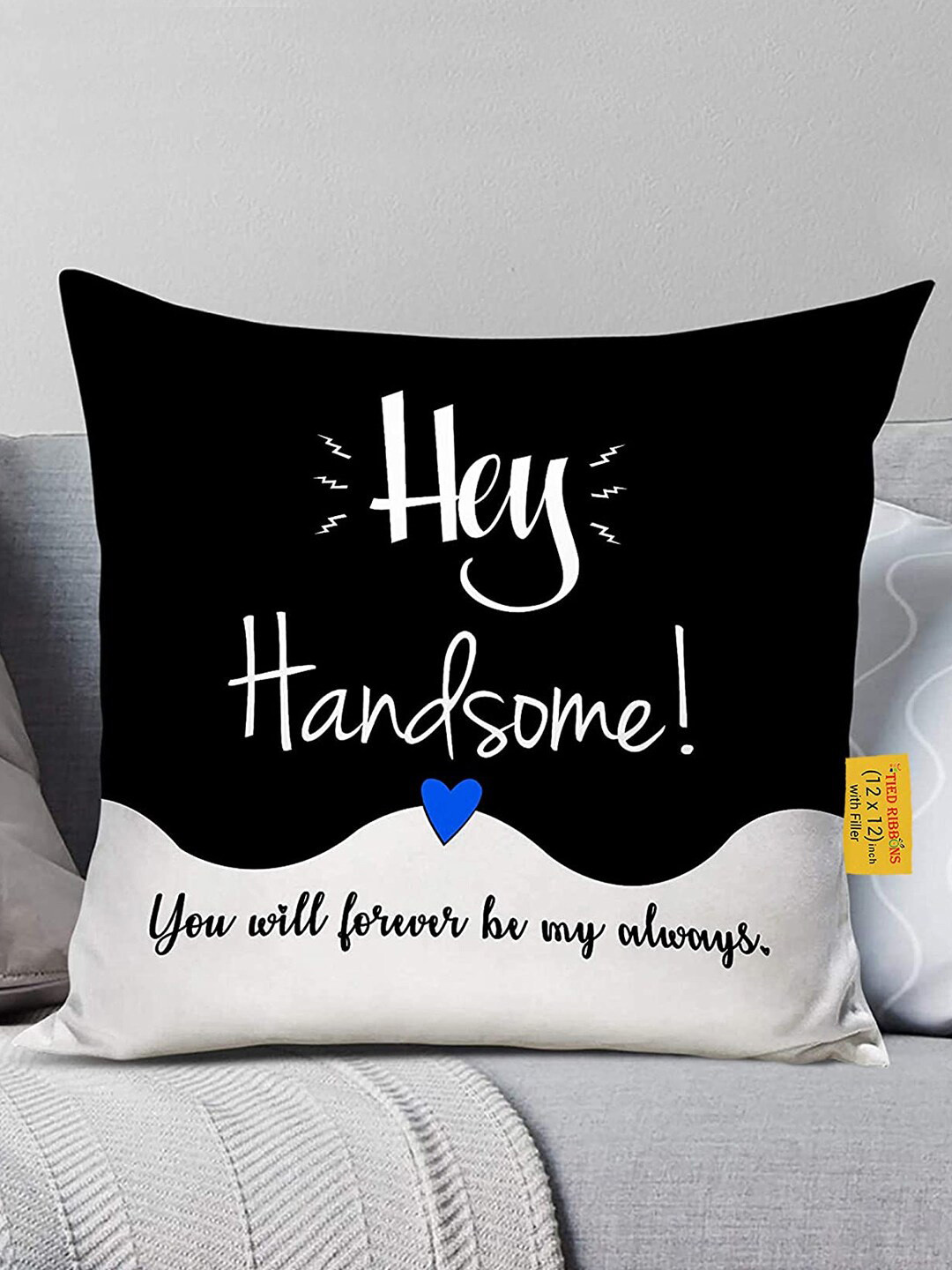 TIED RIBBONS Valentine Gift Typography Satin Washable Cushion Covers - 11.8 x 11.8 In