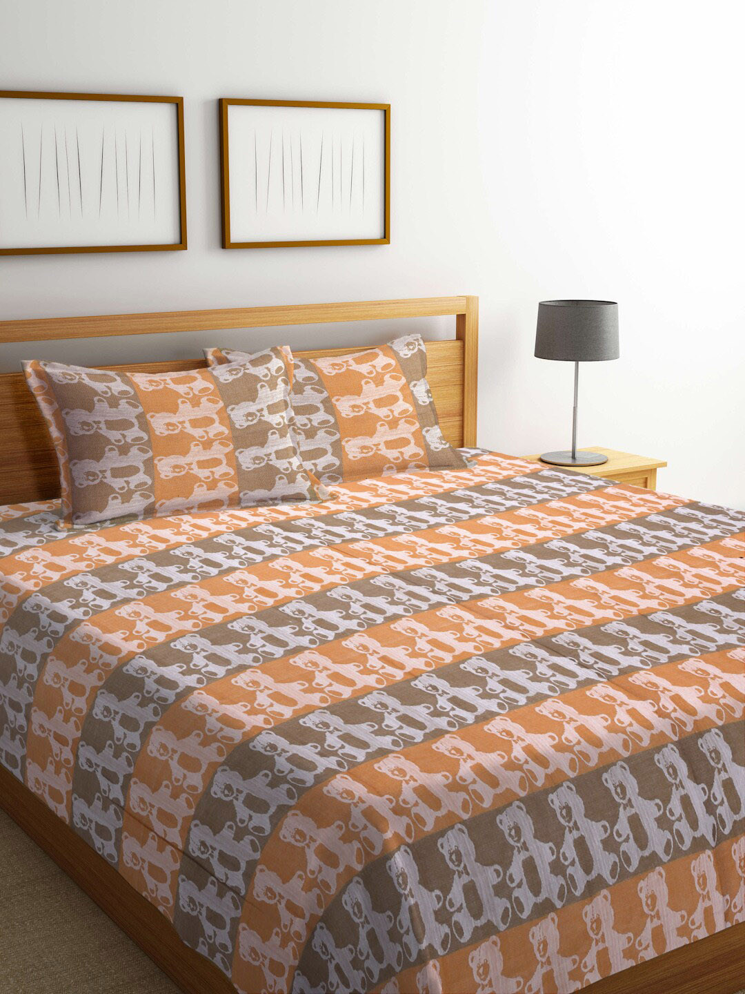 KLOTTHE Orange Woven Design Double King 350 TC Pure Cotton Bed Cover & 2 Pillow Covers