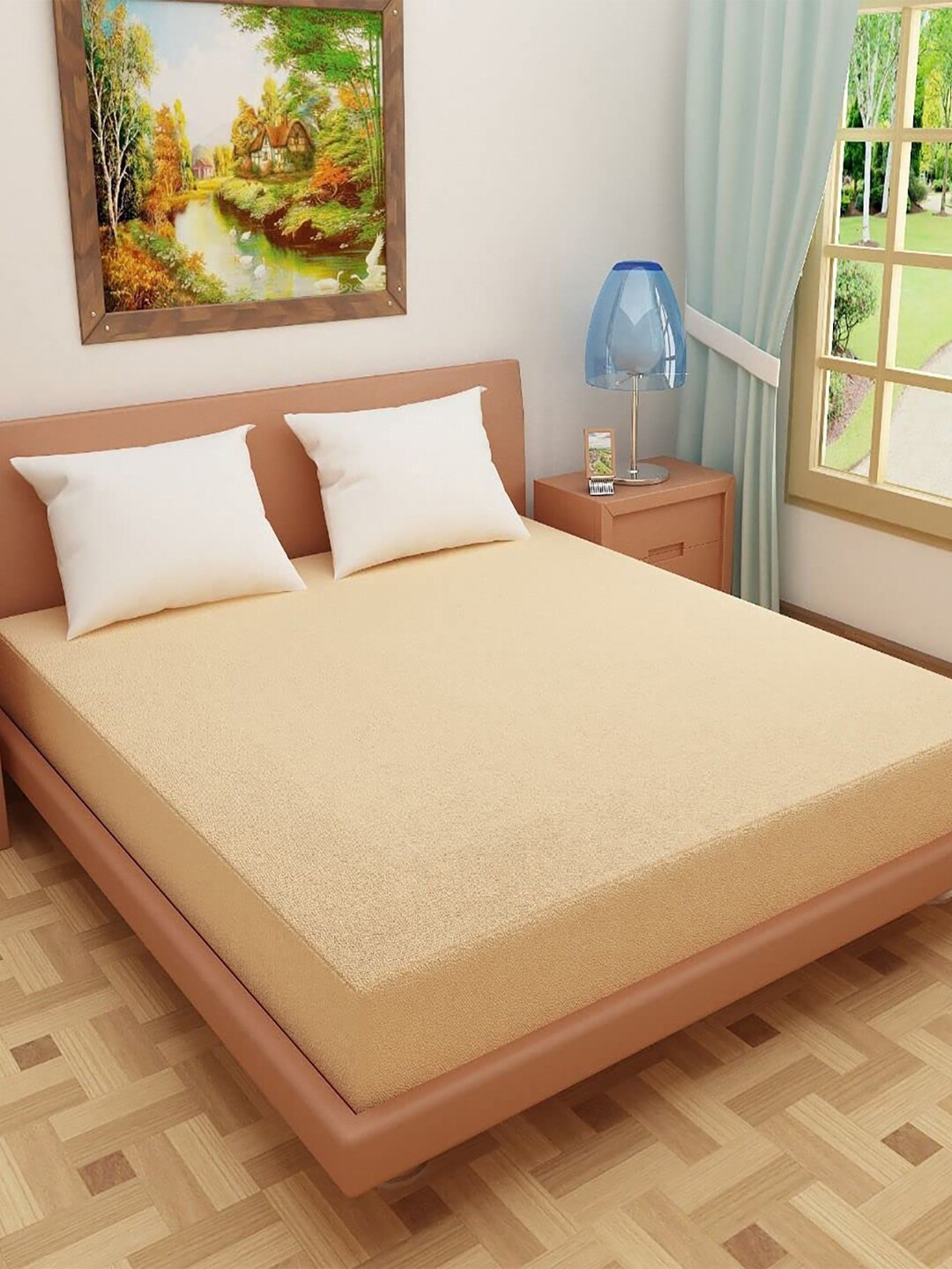 Kuber Industries Beige Waterproof Cotton King Mattress Protector
