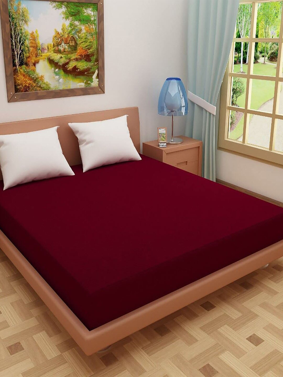 Kuber Industries Maroon Waterproof Cotton King Mattress Protector