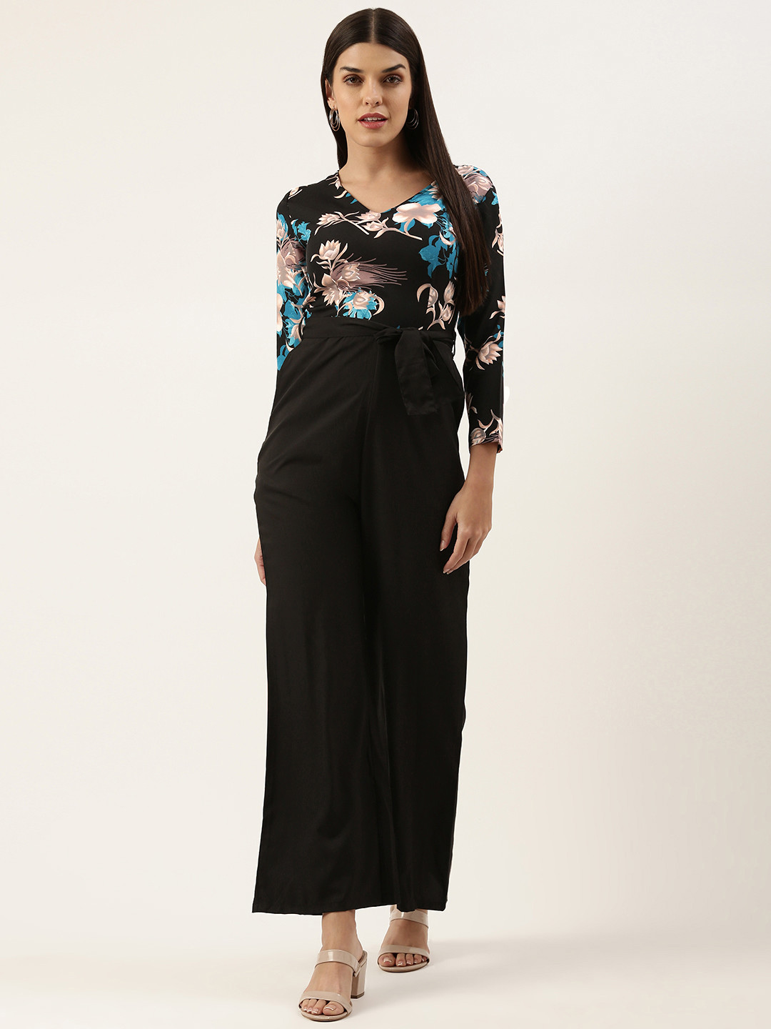 U&F Printed Basic Jumpsuit With Waist Tie-Ups