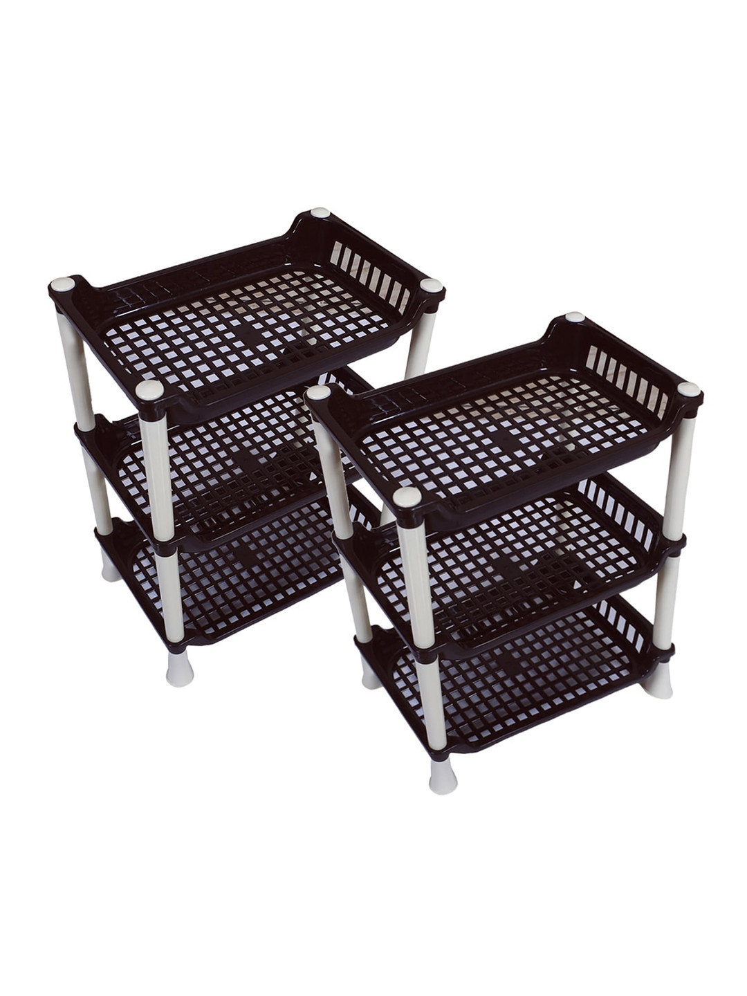 Kuber Industries Set Of 2 Brown & White 3-Tier Rectangular Storage Racks