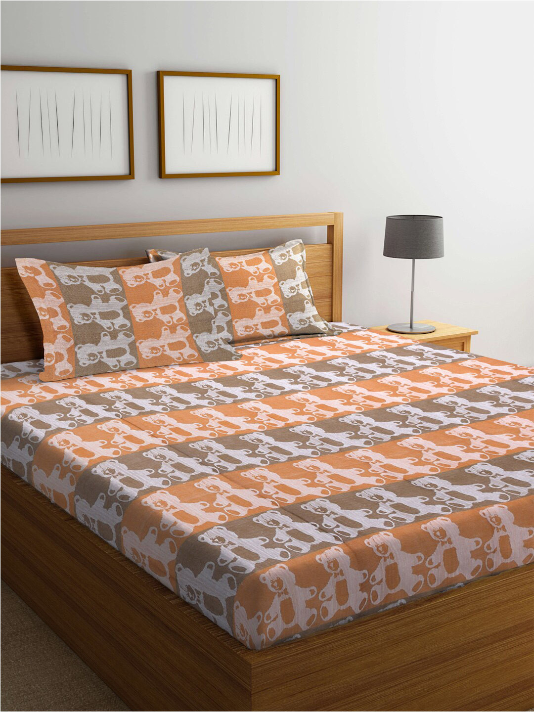 KLOTTHE Orange 349 TC Pure Cotton King Bedsheet with 2 Pillow Covers