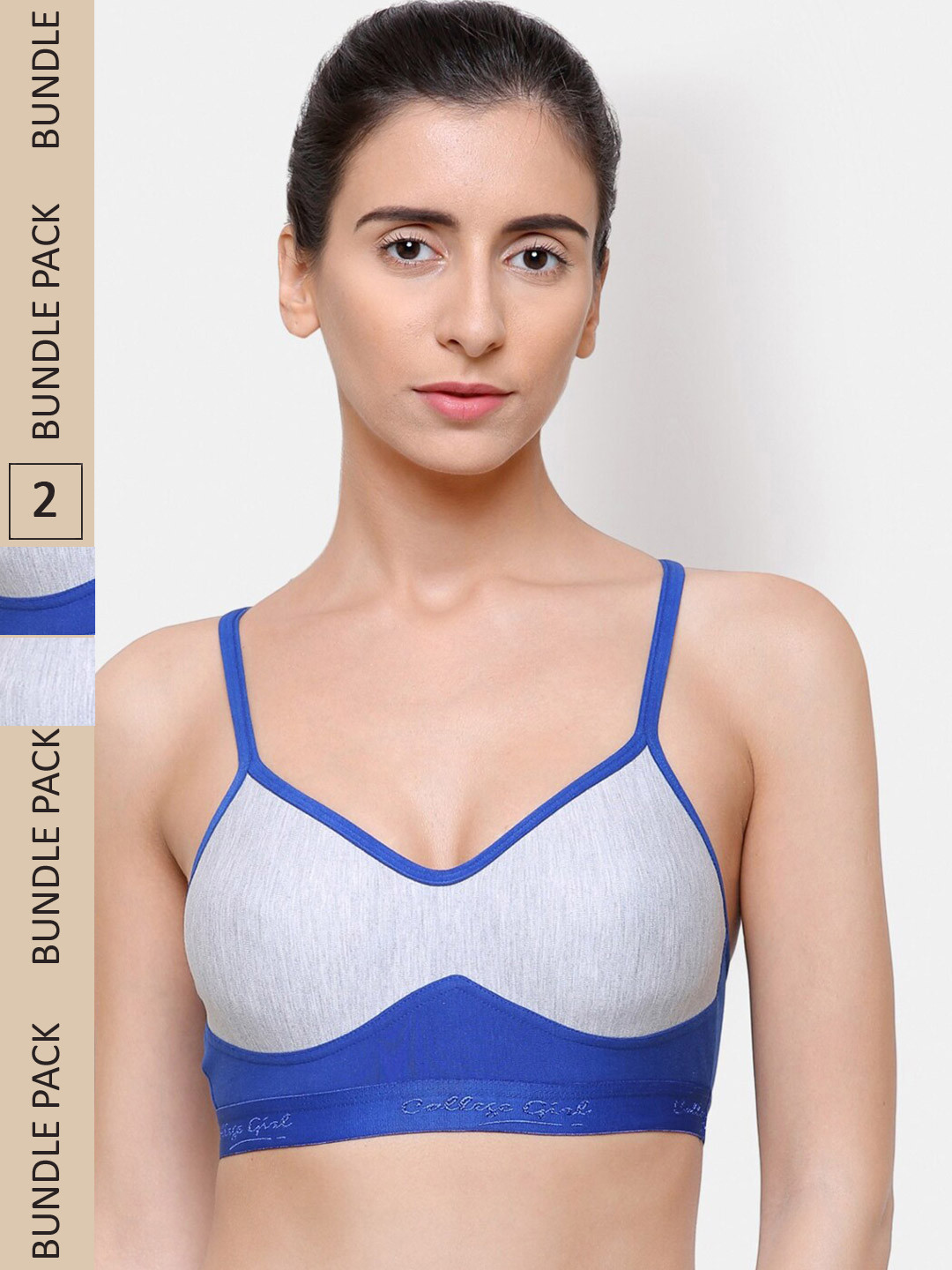 College Pack of 2 Colourblocked Non Padded Non-Wired Seamless Workout Bra