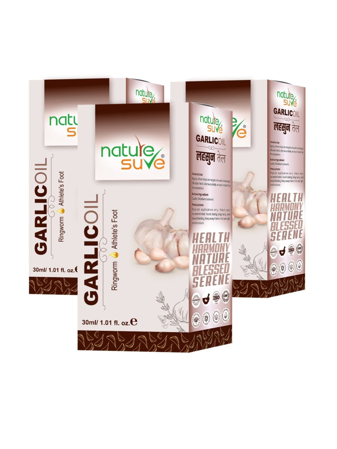 Nature Sure Set Of 3 Garlic Massage Oil for Ringworm & Athlete's Foot - 30ml Each