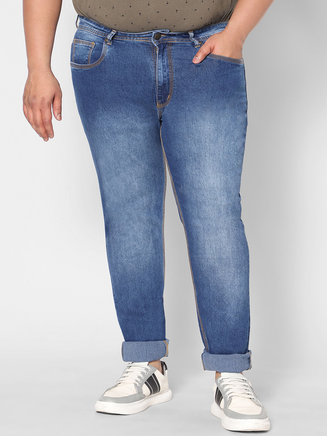 HJ HASASI Men Plus Size Heavy Fade Stretchable Cotton Jeans