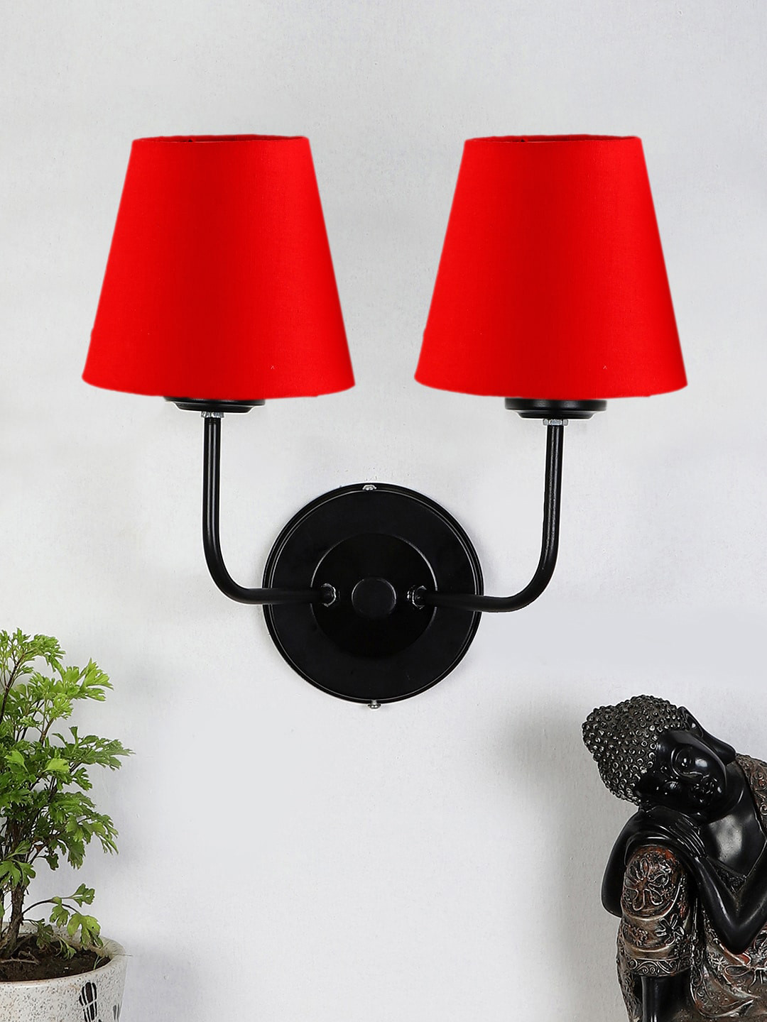 Devansh Red Cotton Shade Dual Wall Mounted Lamps