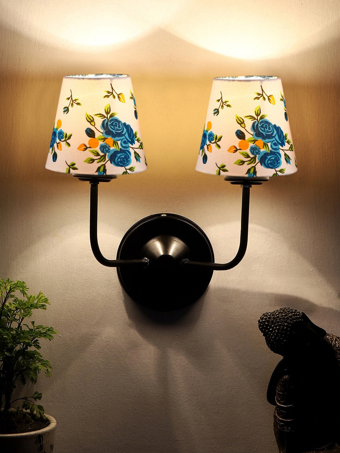 Devansh White Printed Cotton Shade Dual Wall Mounted Lamps