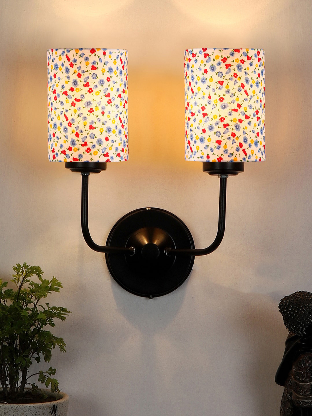Devansh White & Red Printed Dual Wall Mounted Lamps