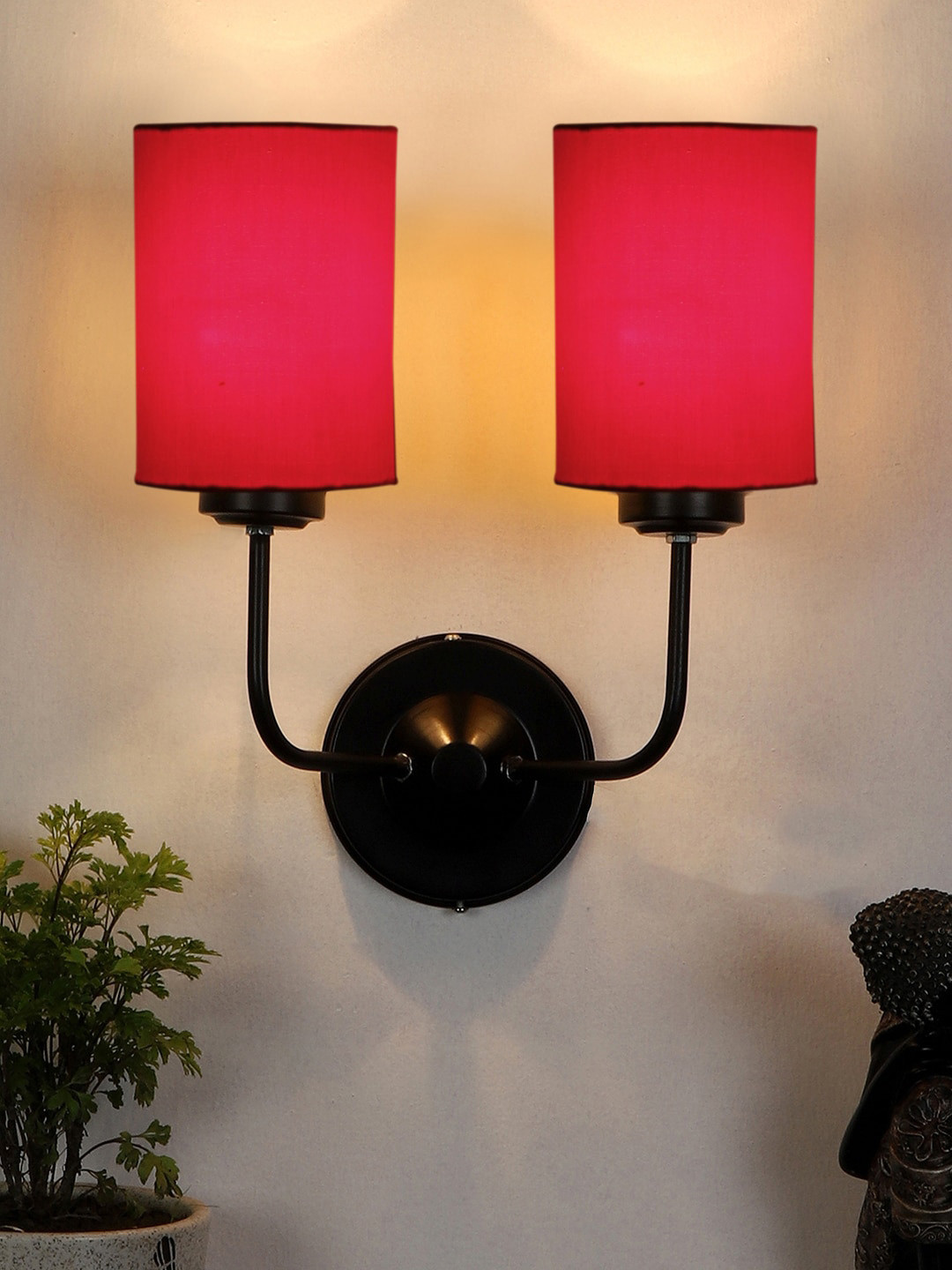Devansh Red Cotton Shade Dual Wall Mounted Lamps