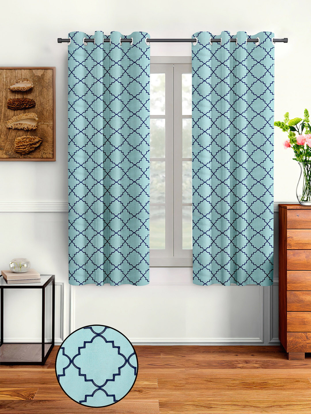 Cortina Blue Pack Of 2 Embroidered Window Curtains