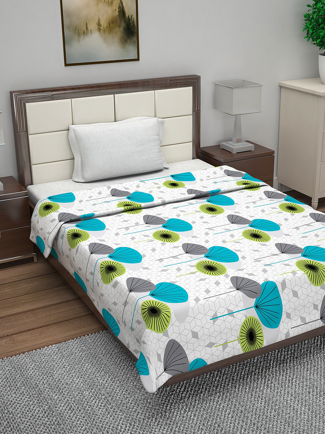 Divine Casa Rosy White & Blue Mild Winter Cotton 120 GSM Reversible Single Bed Dohar