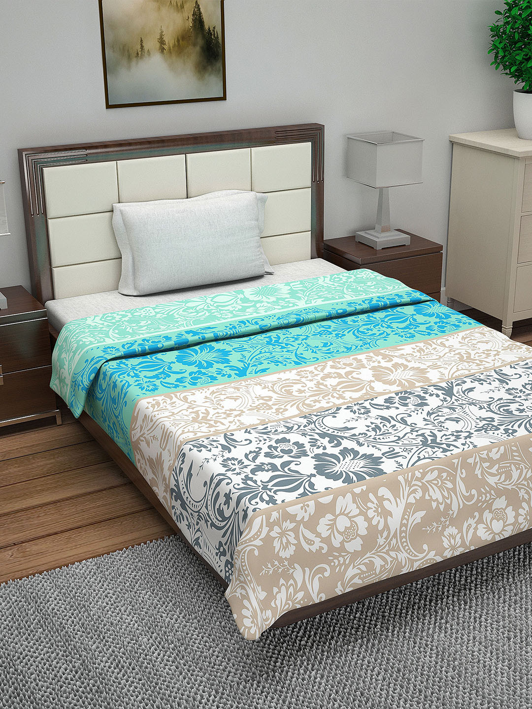 Divine Casa Rosy Blue & Grey Mild Winter Cotton 120 GSM Reversible Single Bed Dohar