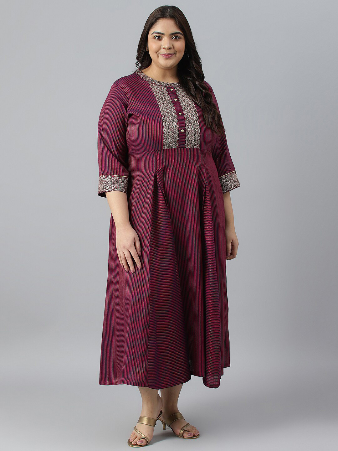 AURELIA Plus Size Striped Sequined Midi Fit & Flare Dress