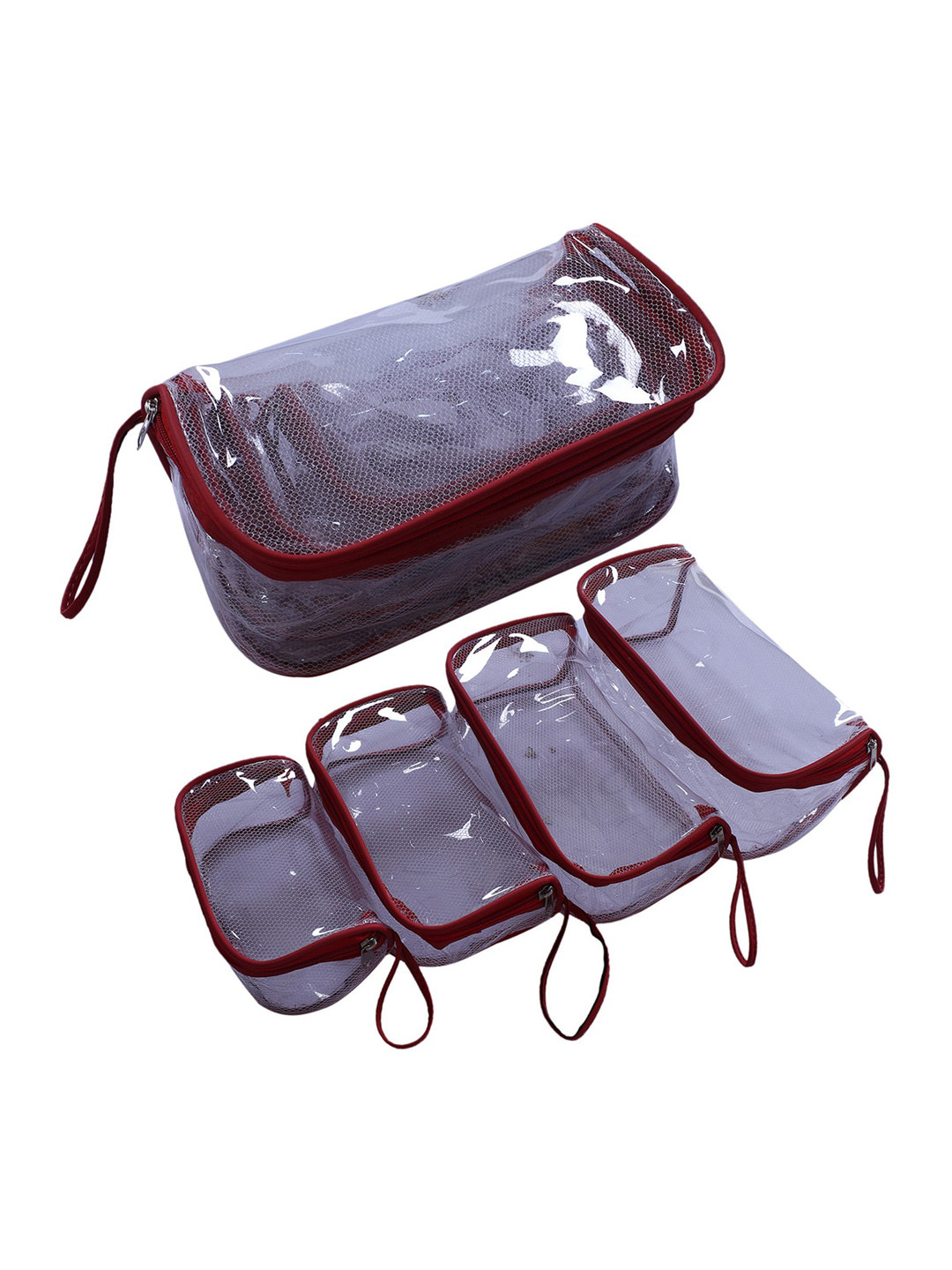 Kuber Industries Set Of 4 Mesh Net Laminated Transparent Jewellery Kit With Handle