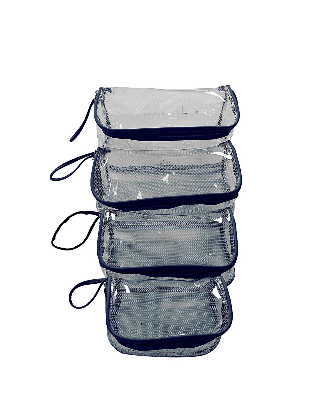 Kuber Industries 4 Pcs Mesh Net Transparent Vanity Pouch Jewellery Kit Organisers