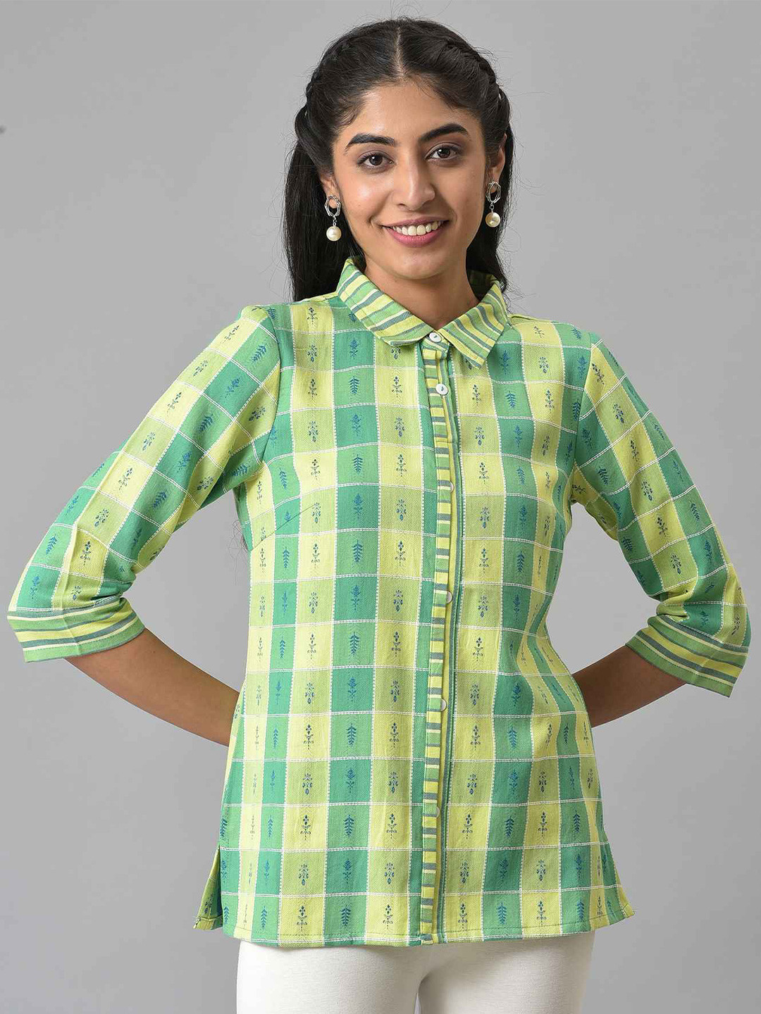 AURELIA Ethnic Motifs Printed Shirt Collar Kurti