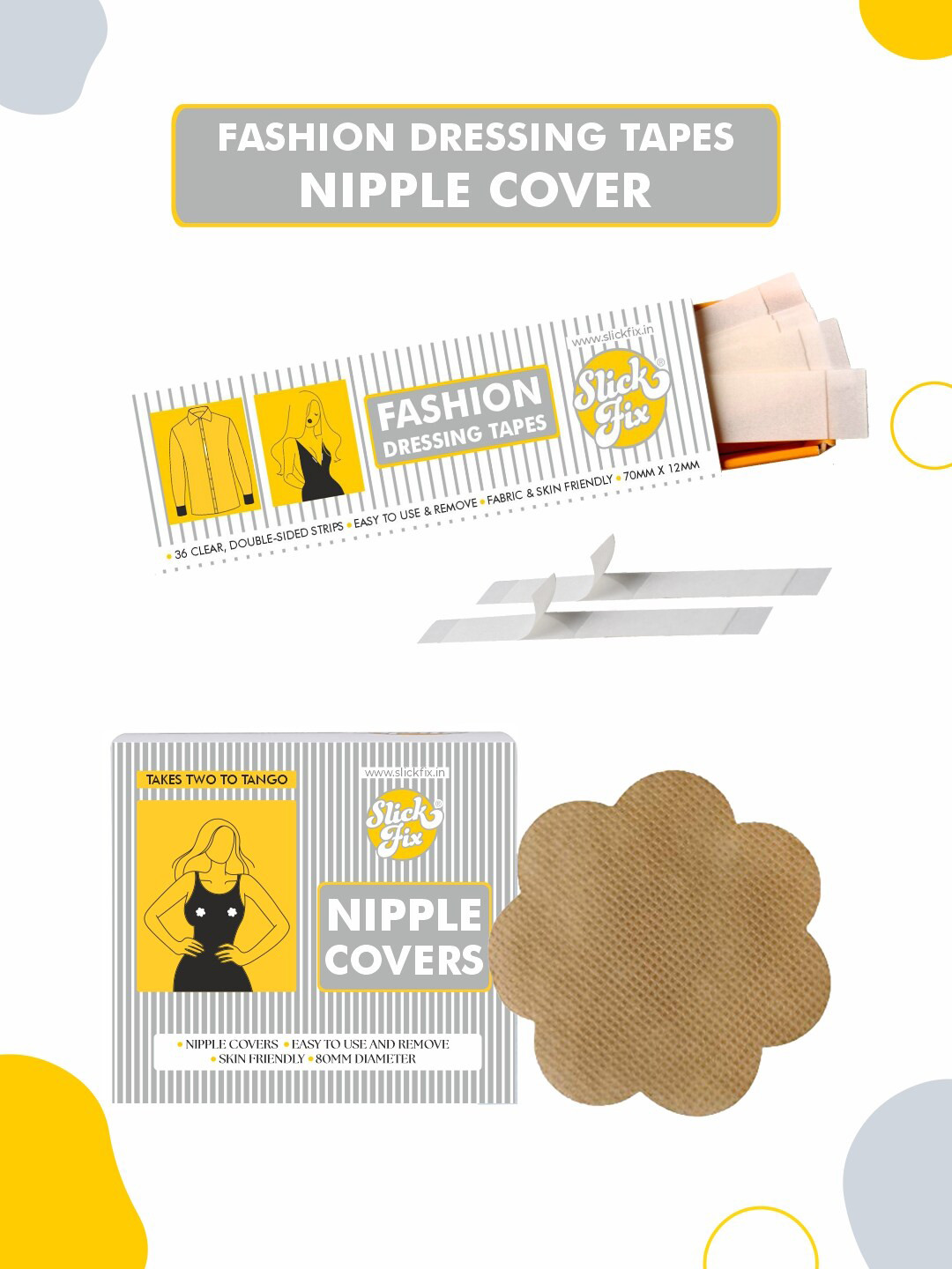SLICKFIX Combo Of Fashion Dressing Tape 36 Pcs & Nipple Covers 10 Pcs - Skin