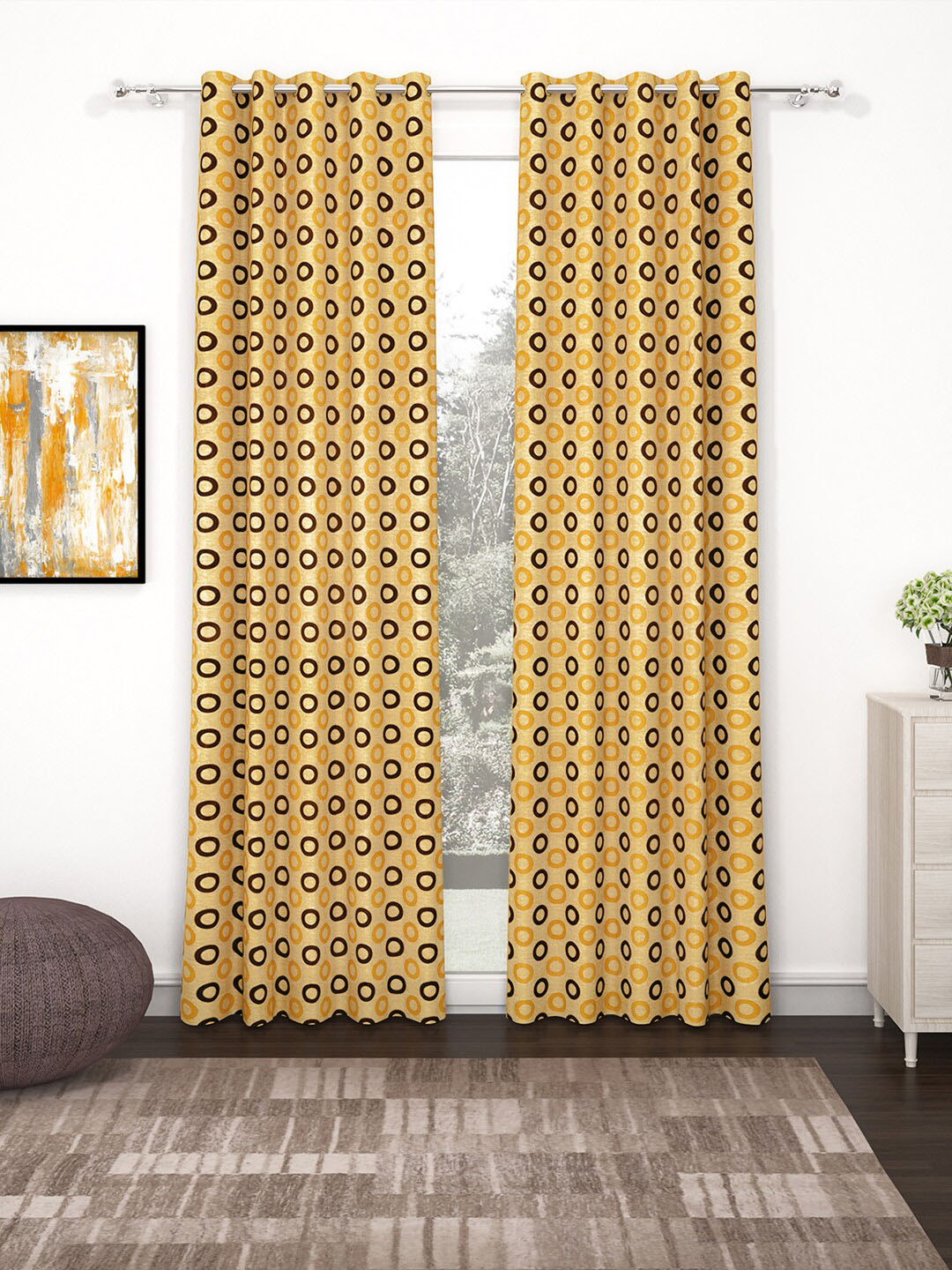 Story@home Nature Beige & Brown Set of 2 Geometric Door Curtains