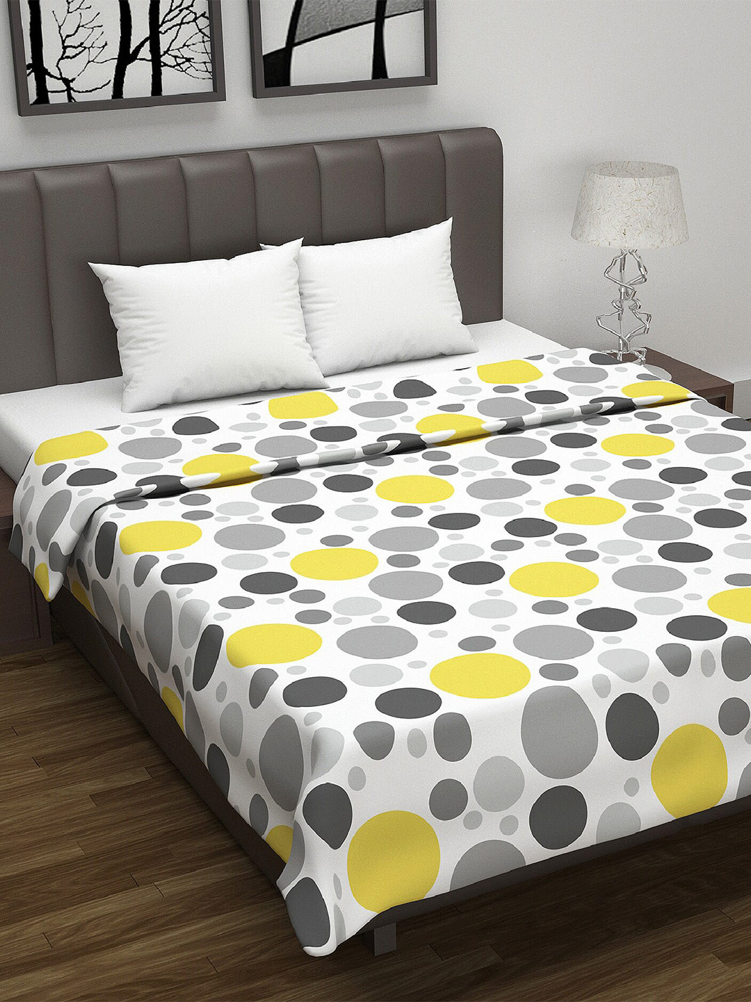 Divine Casa Garden Bliss White & Yellow Mild Winter Cotton 120 GSM Double Bed Dohar
