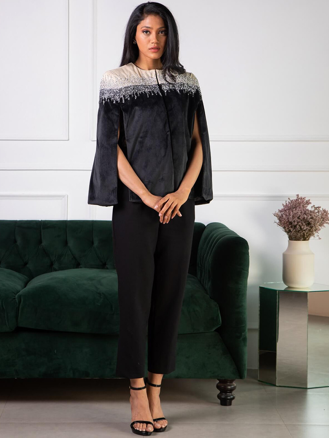 Rhe-Ana Women Embellished Cape Jacket